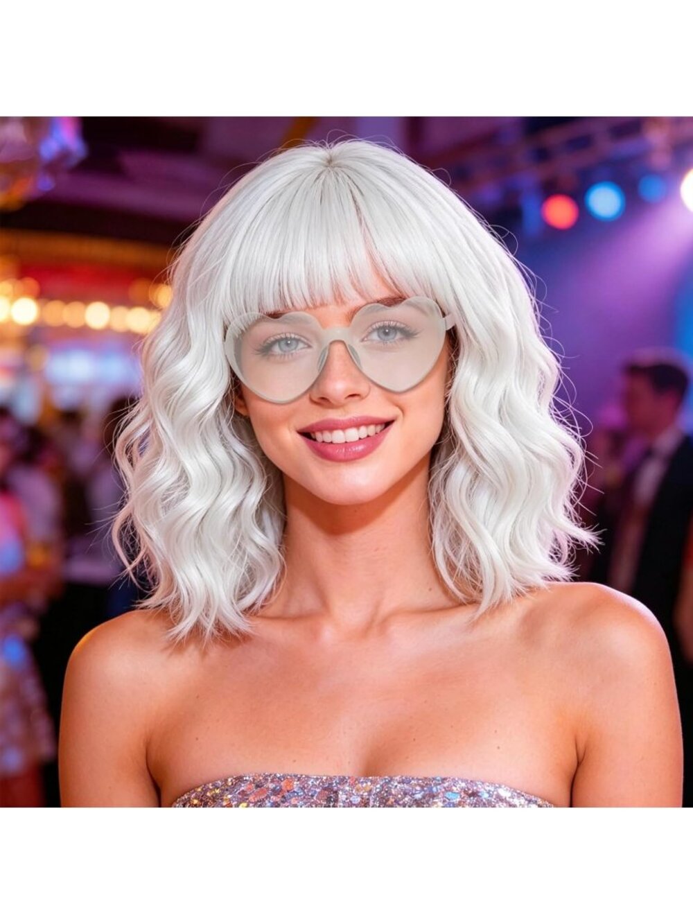 Women's White Synthetic Curly Wavy Shoulder Length Modern Hair Bob Wigs